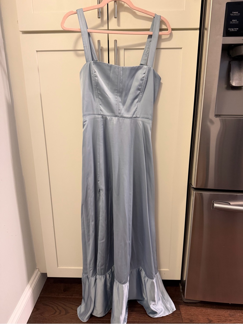 Show Me Your Mumu Clarissa Corset Maxi Dress in Steel Blue Satin - Small